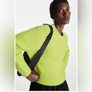 COS Alpaca Wool Blend Sweater Neon Lime Fuzzy Knit Size S EUC